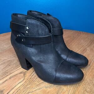 rag & bone Harrow Leather Ankle Boot Western Stacked Heel Black Size 9.5/39.5